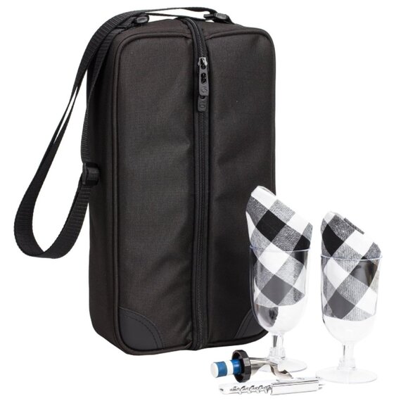 NEW! Wine Tote Bag w Cooler Compartment Two Sets of Tableware - Picture 2 of 6